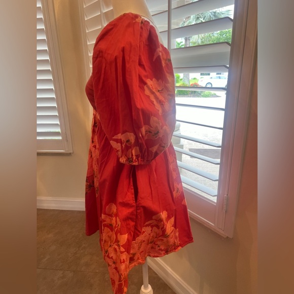 Free People puff sleeves, elastic back, mini dress, pink floral, cotton, easy - Picture 3 of 11